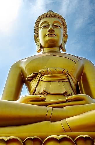 Largest golden Buddha, Wat Paknam Bhasicharoen in Bangkok, Thailand. Temple established in 1600s. Architecture Print
